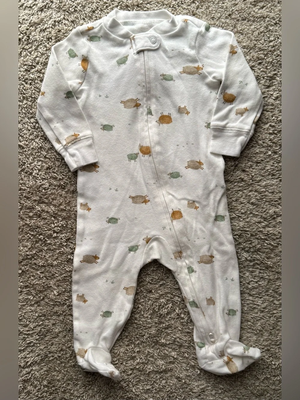 Carter’s Baby Sheep Footed Zip Sleeper Pajamas White Neutral Farm Print 6M